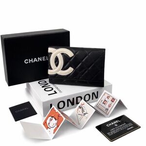 Authentic Chanel Black Quilted Leather Wallet White CC Logo w/ Box & Card